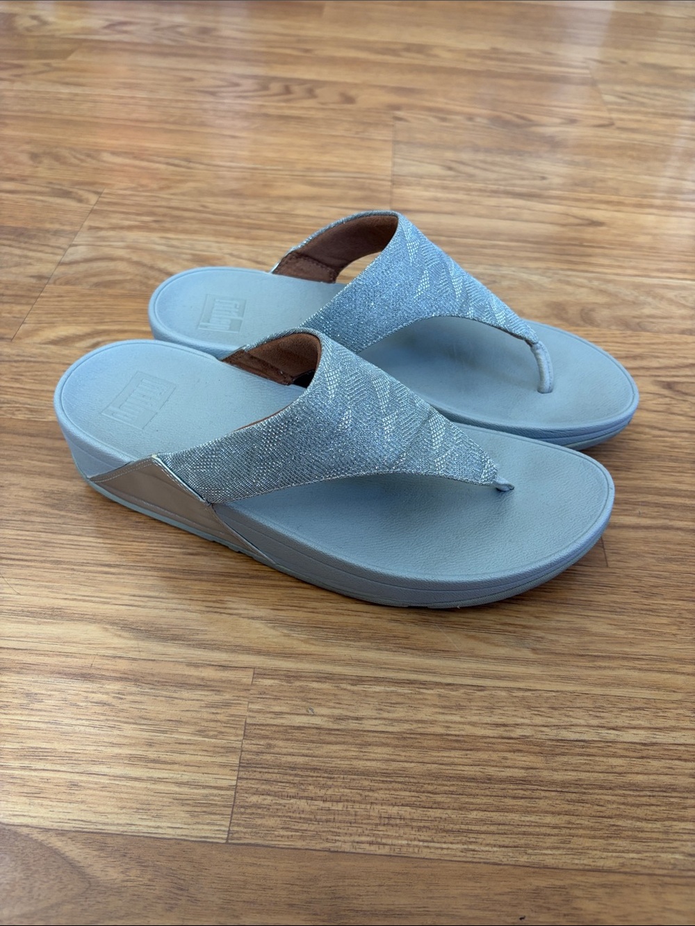 FitFlop Light Blue Metallic Wedge Thong Sandals